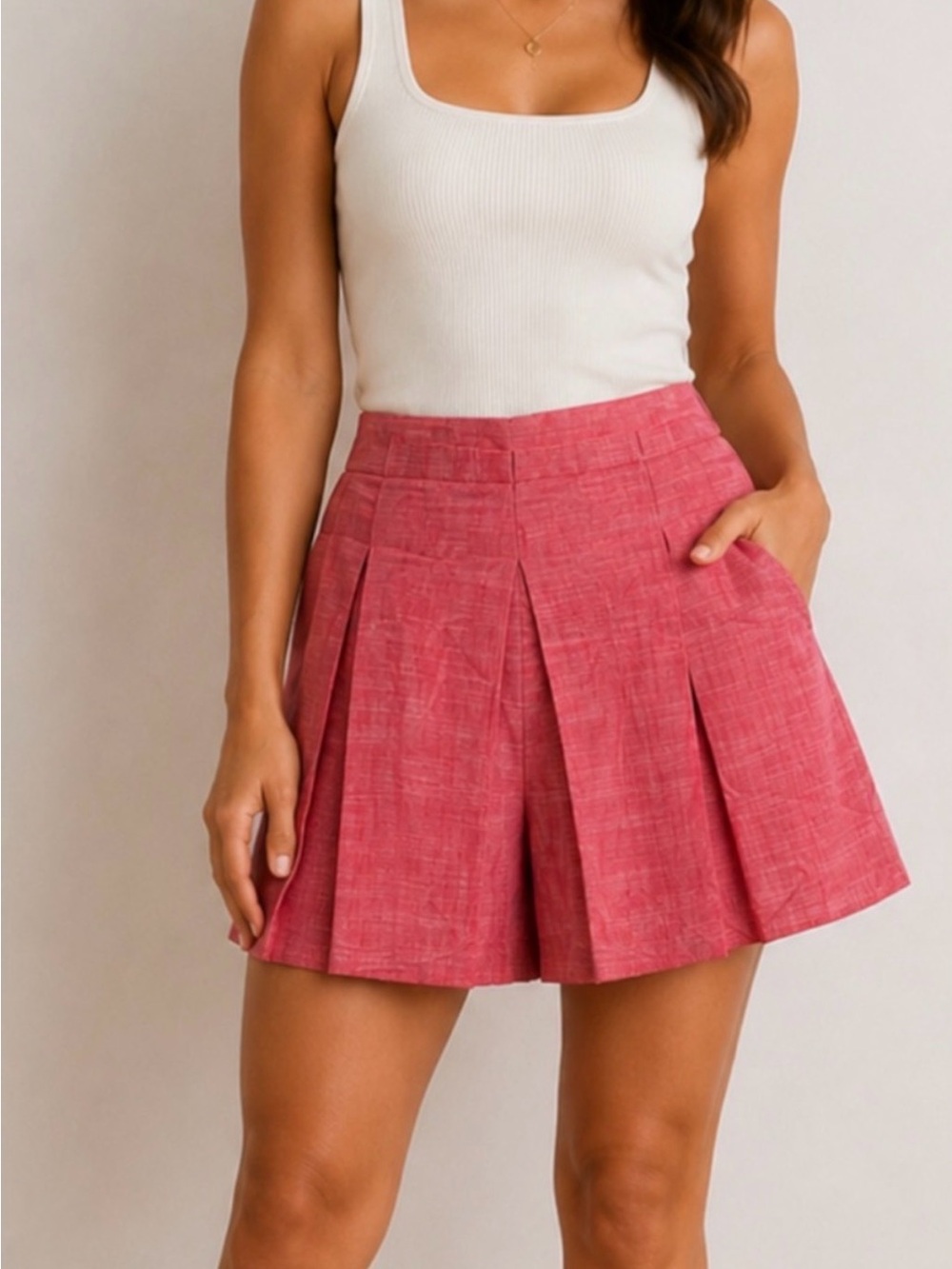 Southern Proper Red Chambray Pleated Skort 6